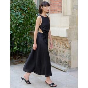 PIXIE MARKET beatrice Open back black 100% linen midi dress XS